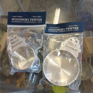 Woodbury Pewter 2-Vintage Single Handle Pewter Scoops, MERRY CHRISTMAS
